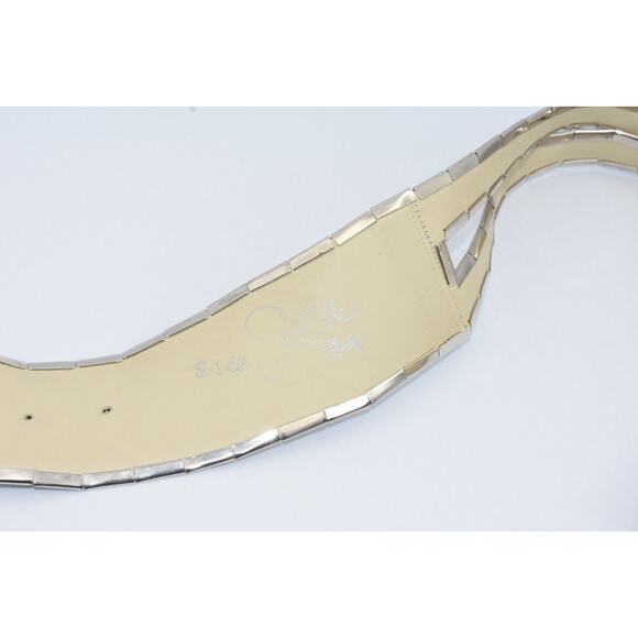 Y2K Vintage SIPRA Chrome Buckle Embossed Leather Studded Statement Belt S/M0 - Picture 8 of 8